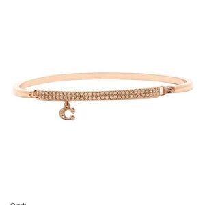 Coach Signature Bar Hinged Bracelet in Rose Gold with Pave Crystals and Charm